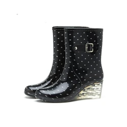 Fashion Women's Bot Mid-Calf Height Rain Boots Non-Slip Stylish Rain Shoes Rain Boots Black Boots Booties Woman