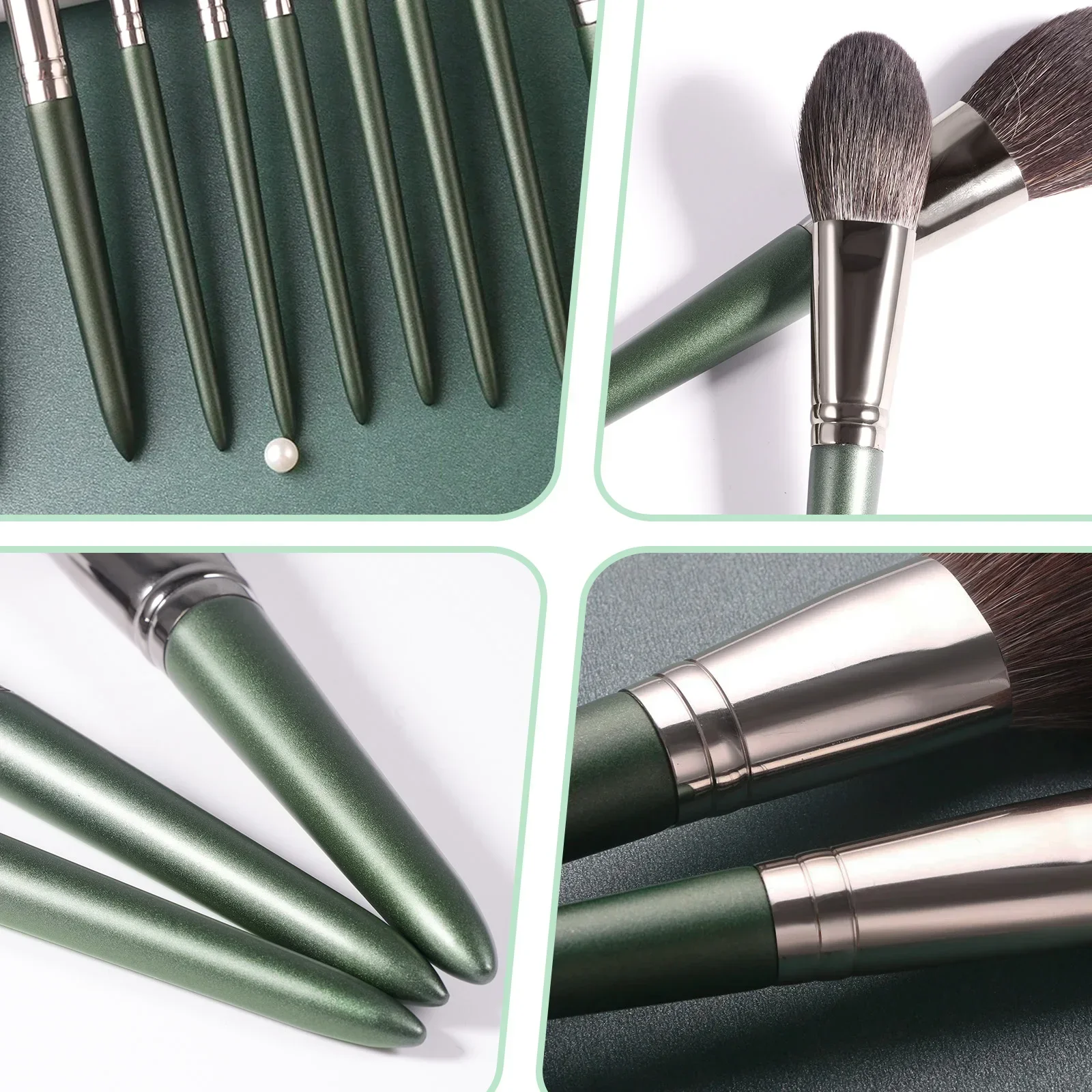 

Набор из 9 зеленых кистей для макияжа: для пудры, тонального крема, румян, кабуки, для растушевки. Инструменты для макияжа. Кисти для косметики.