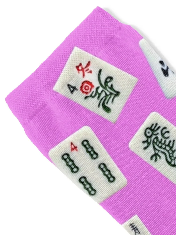 Mahjongg game tiles design on pink color Socks Sports Running Hiking boots hip hop Socks Female Men's