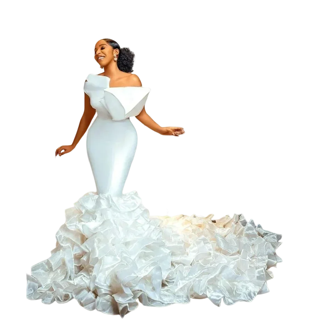 فساتين زفاف مخصصة بتصميم جيد بكتف واحد من الساتان رداء De Mariage كشكشة متتالية حورية البحر زي العرائس 2025