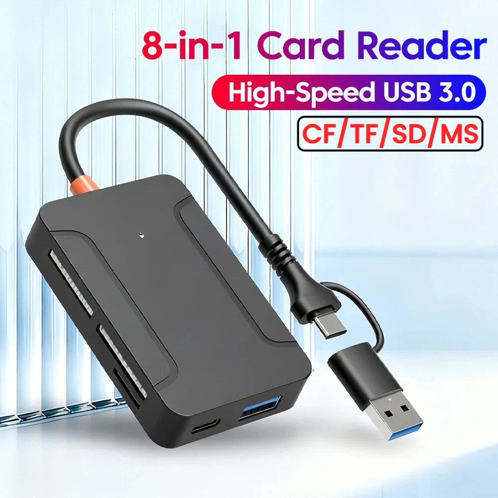 

8-in-2 USB3.0 Multi-functional Card Reader USB/Type-C to SD/TF/CF/MS Memory Card Adapter For PC Laptop U Disk Flash Card Adapter