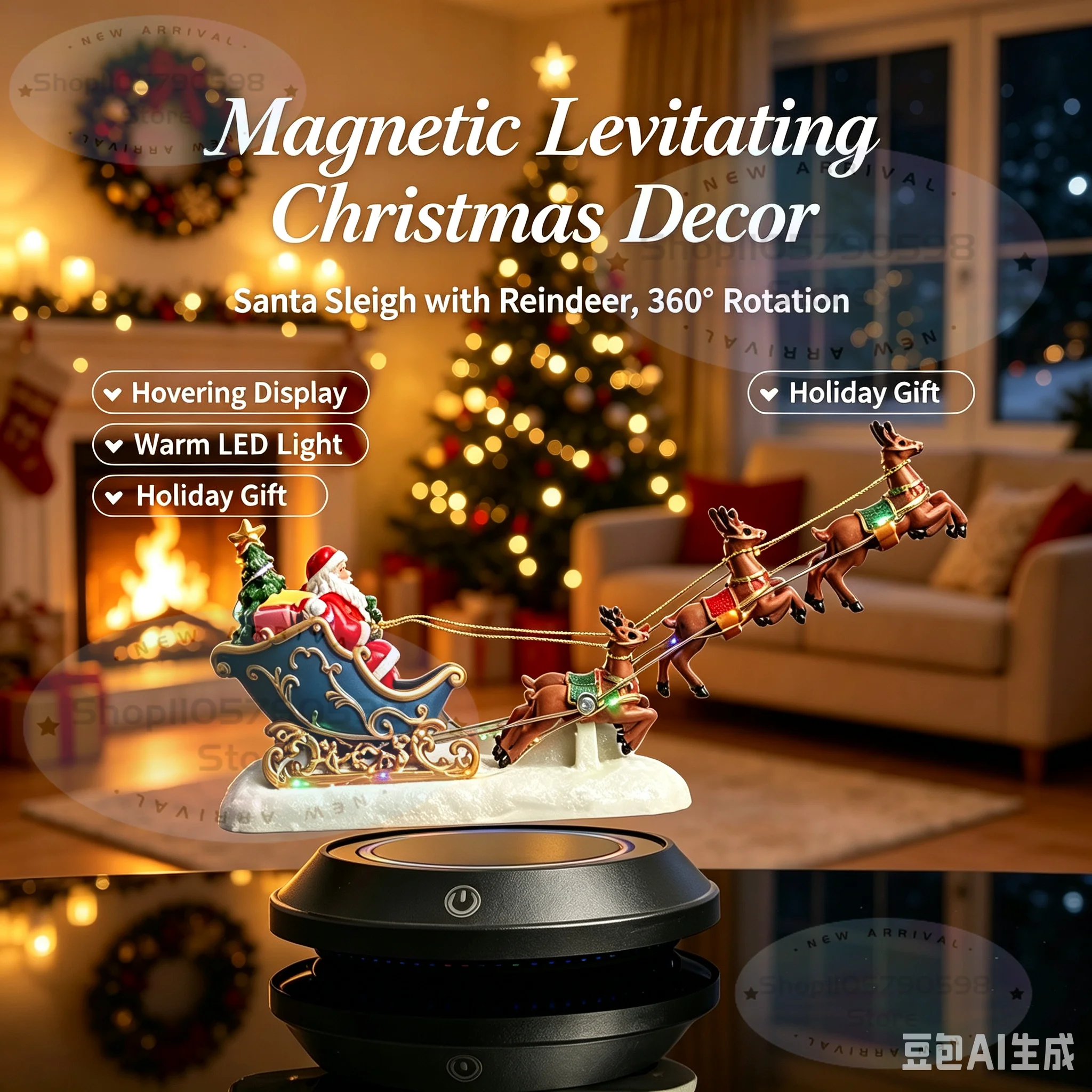 2026 NEW Floating Santa Sleigh, Santa's Flying Sleigh Magnetic Levitation Christmas Display,Floating Santa Claus Tabletop Decor