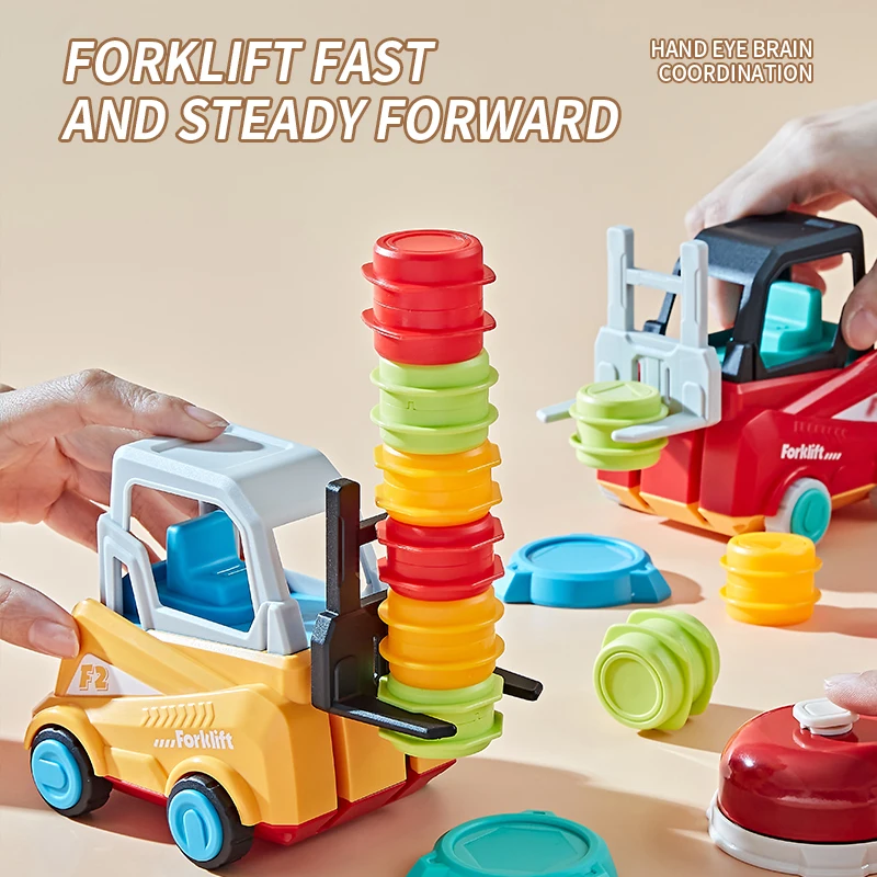 Forklift Transport Game Stacking Sorting Training Matching Ability Engineering Truck Press Toy Educational Interactive Kid Gift