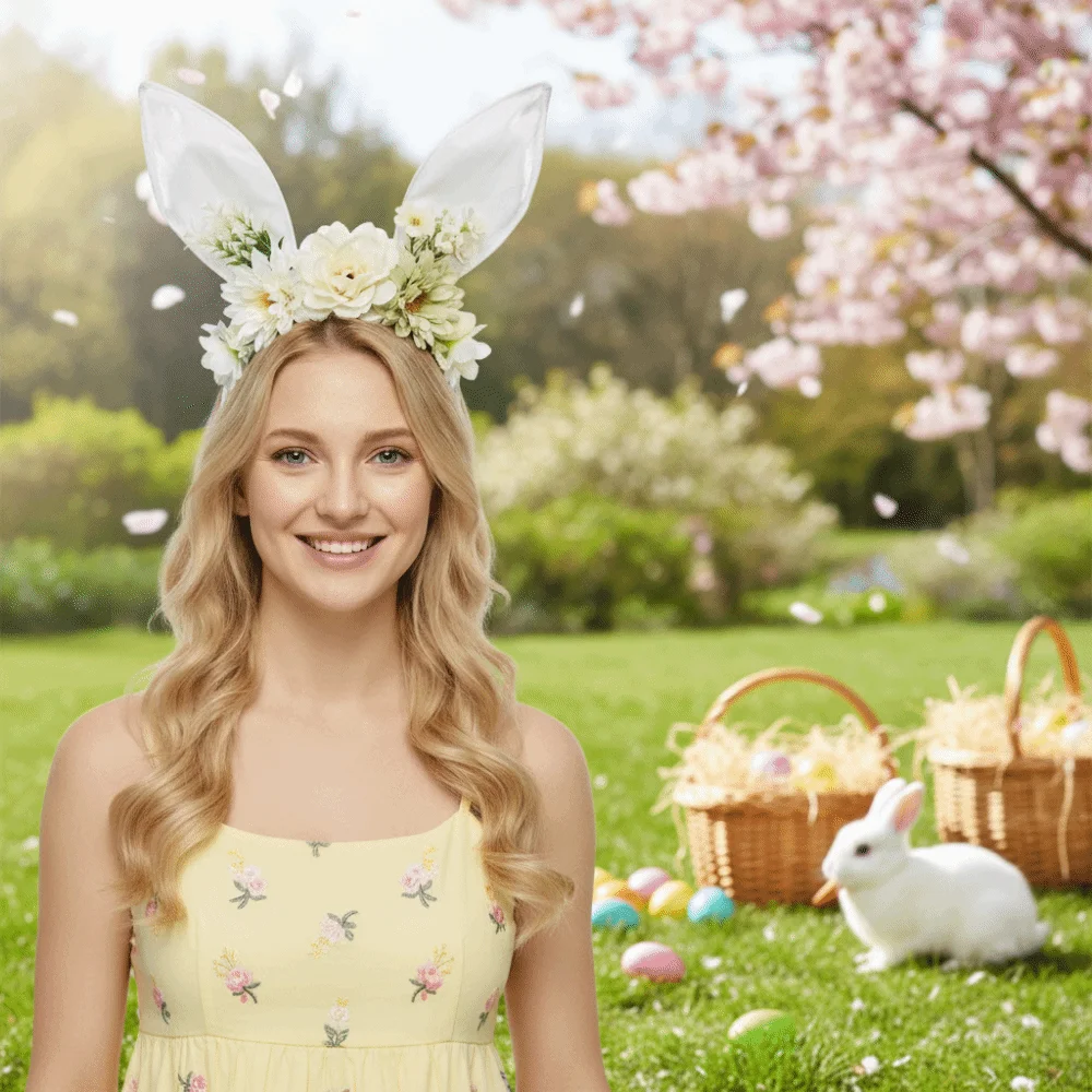 

Flower Rabbit Ears Headband Colorful Cute Easter Headwear Headpiece Photography Props Floral Bunny Ears Hair Hoop Party Favors