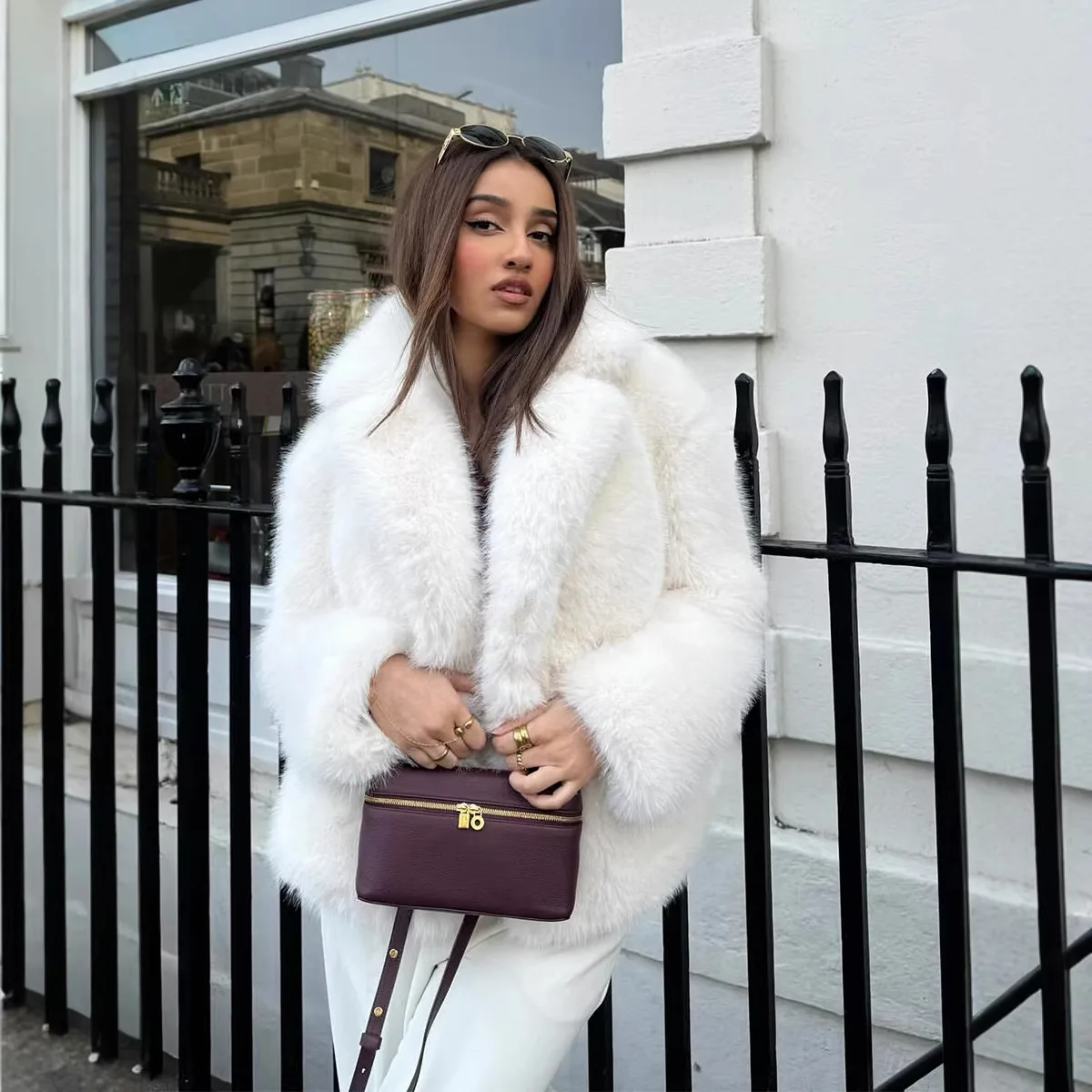 White Fur Feather Loose Outwear Women's Long Sleeve Casual Tassel Winter 2026 Solid Cardigan Streetwear Lapel Female Coat