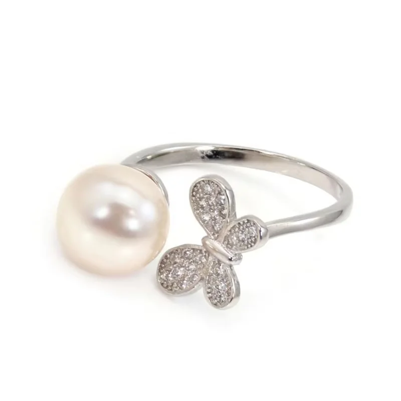 

925 Sterling Silver Women Ring Base Setting 18mm Platinum Plated Adjustable Micro Pave Zirconia Tray 6mm For Half Drilled Beads