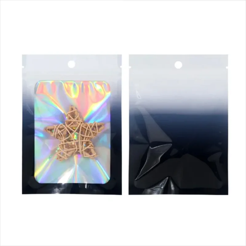 

100/300PCS Colors Clear Front Laser Foil Bag DIY Matcha Cocoa Tea Holographic Jewelry Packaging Pouches