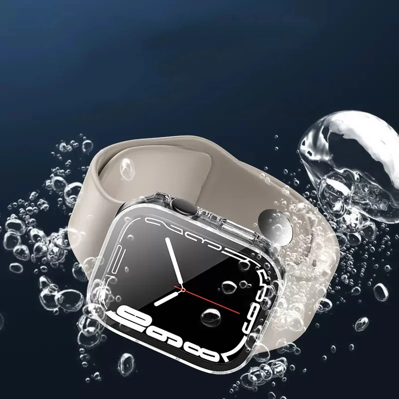 Tempered Glass Case for Apple Watch 45mm 41mm 44mm 40mm Screen Protector Cover Waterproof Hard Bumper iWatch Series 4 5 SE 6 7 8