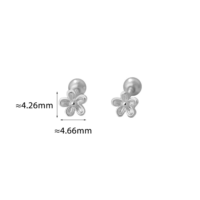 Real 925 Sterling Silver Tiny Flower Minimalist Screw Bead Stud Earrings for Charm Women Party Fine Jewelry Cute Accessories view 2