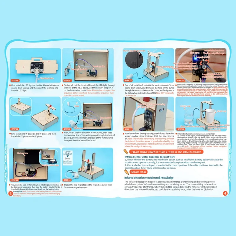 Dispensador de agua con Sensor infrarrojo, modelo de ciencia, Kit de herramientas experimentales para aprender juegos de rompecabezas de madera