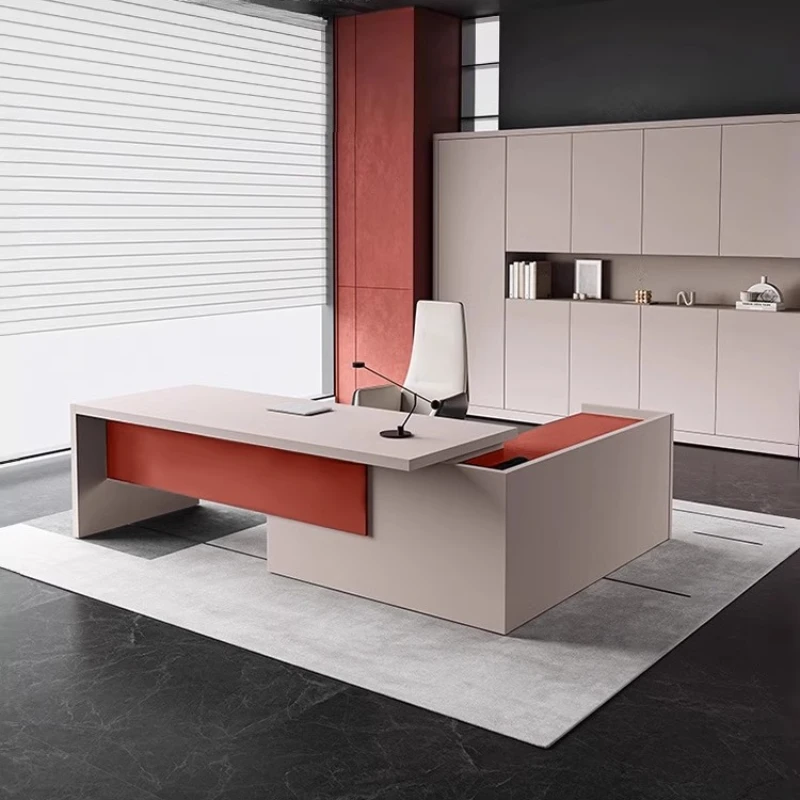 

Modern Boss Manager Supervisor Executive Office Desk Furniture Drawers Storage Luxury Shaped Computer Desks Filing Cabinet Large