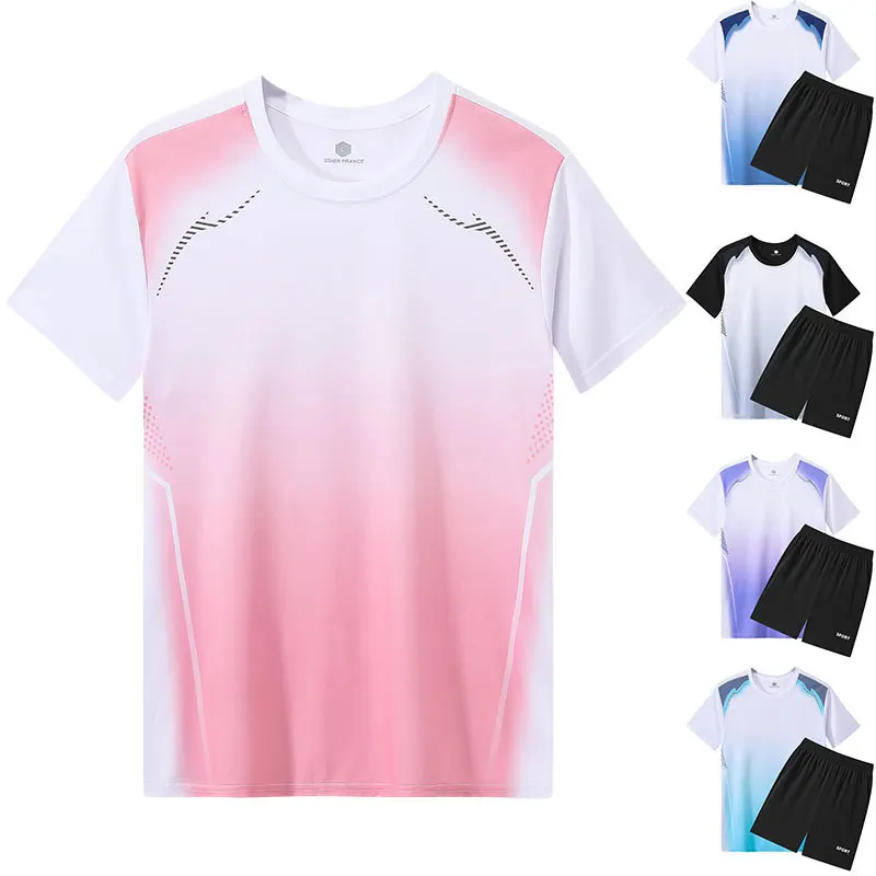

Summer Fitness Clothes MEN'S Sets Quick-dry Sportswear Set Summer T-shirt Basketball Equipment Training Running Short Sleeves