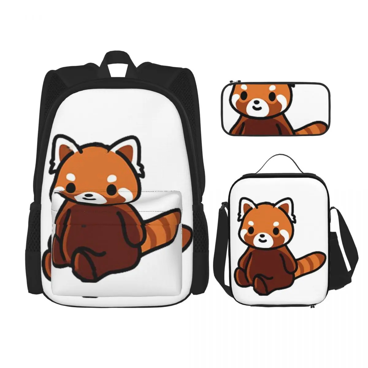 

Red Panda Backpacks Boys Girls Bookbag Children School Bags Cartoon Kids Rucksack Lunch Bag Pen Bag Three-Piece Set