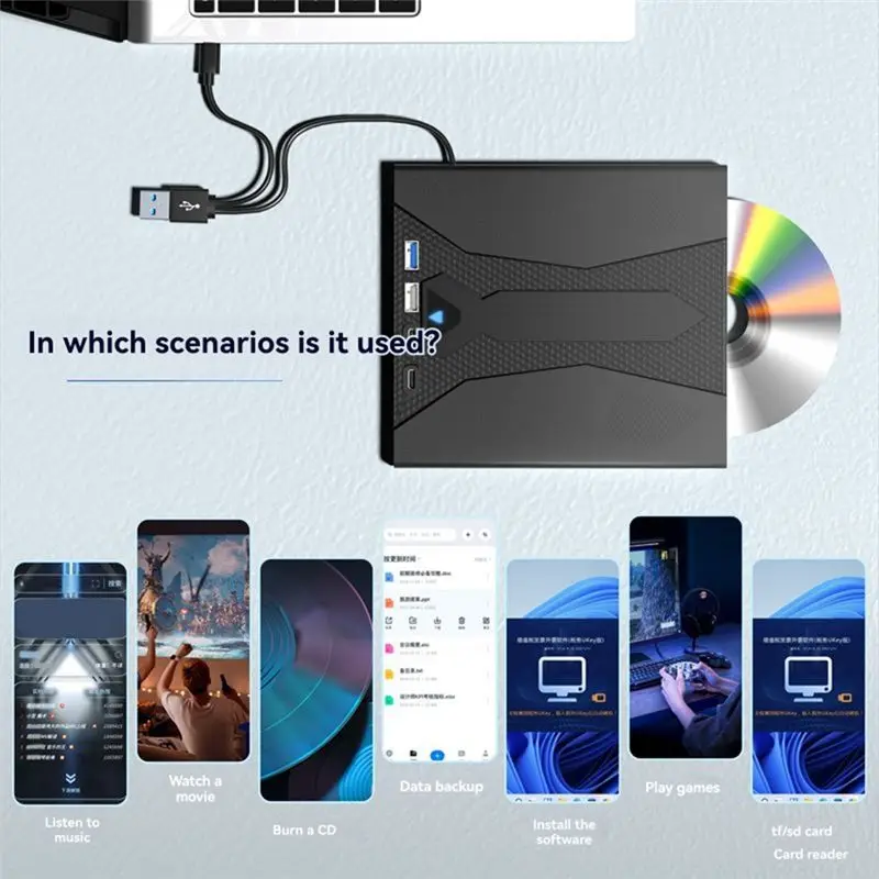 Top Deals Universal 7 In 1 USB 3.0 Type C External DVD And CD Optical Drive, Player/Burner For Windows PC Laptop - Image 6
