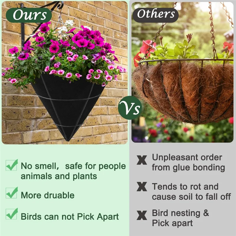 

A84E-3PCS Cone Shaped Planter Basket Liners Fabric Hanging Plant Liners Non-Woven Planter Liners Black Felt Liners
