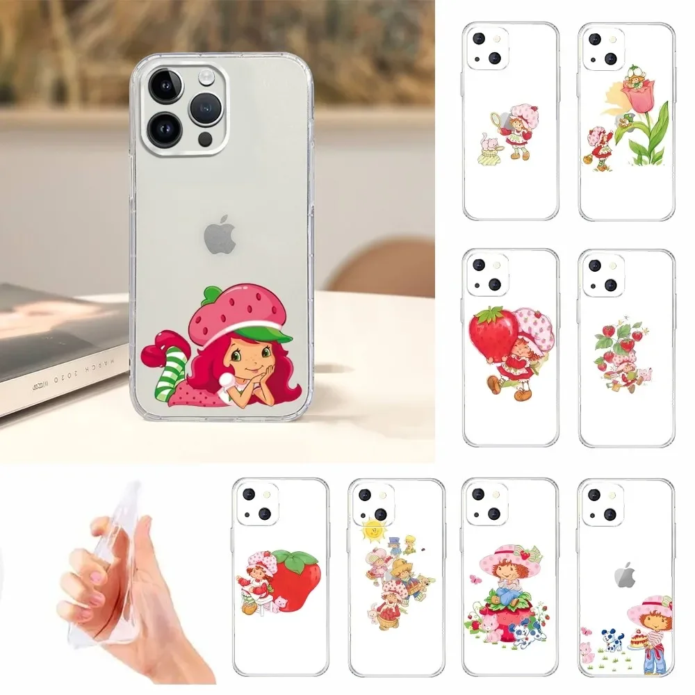 Cute V-Vintage-D-Strawberry-Shortcake Phone Case For Iphone 16 15 11 13 14 Pro Max 7 8 Plus X Xr Xs Max 12mini Transparent Cover