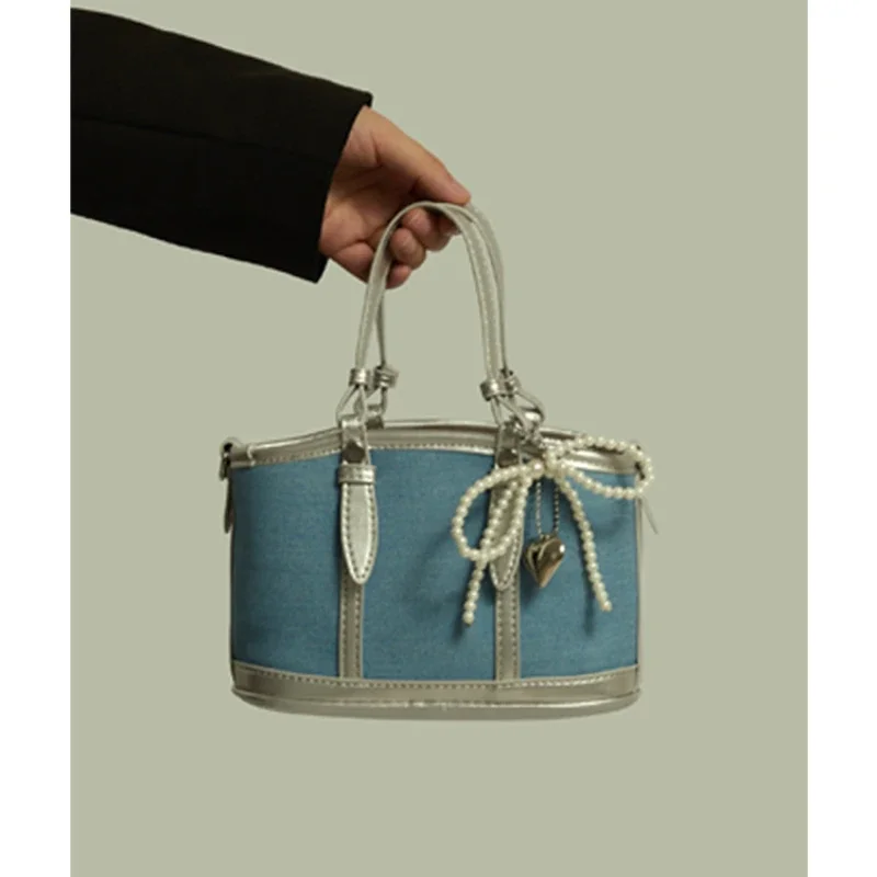 

Vintage Fashion Niche All-match Bucket Handbag Spring Summer Popular Spliced Design Commuter Shoulder Bags Lovely Compact Pack