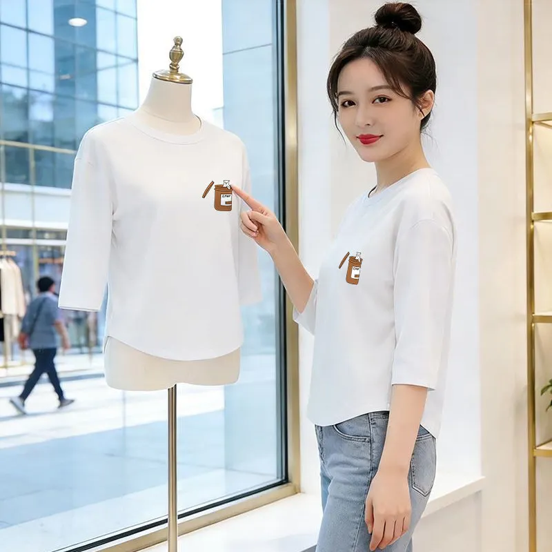 

Elegant Mid-Sleeve Base Shirt Women's Fashionable Summer New Style Seven-Quarter Sleeve Top Middle-Aged Women's Clothing