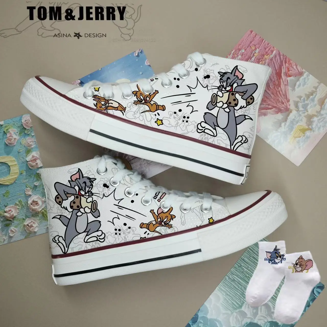 prawdziwe zdjęcia Tom i Jerry kot i mysz 2025 plus size Markowe studenci Mickey Girl sprots Canvas Buty męskie damskie Buty codzienne