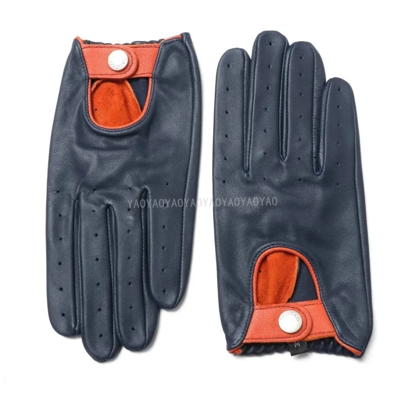 Men Gloves Genuine Goatskin Male Leather Gloves 2023 New Autumn Fashion Casual Unlined Breathable Driving Mittens