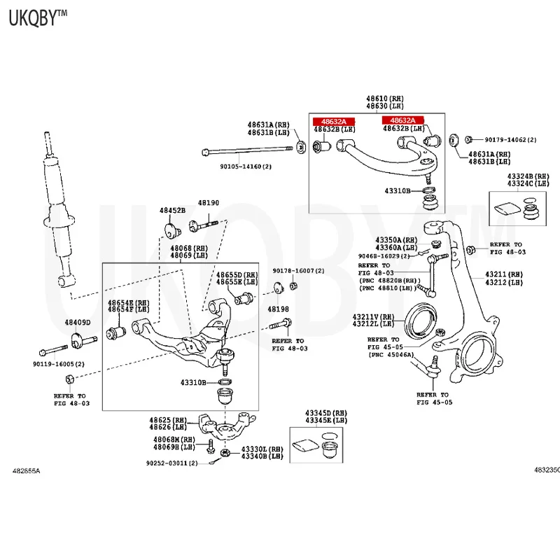 Gu an gq i To y ota  F J Cr uz e  2007-2022 4863260040 Right Front Suspension Upper Arm Lining