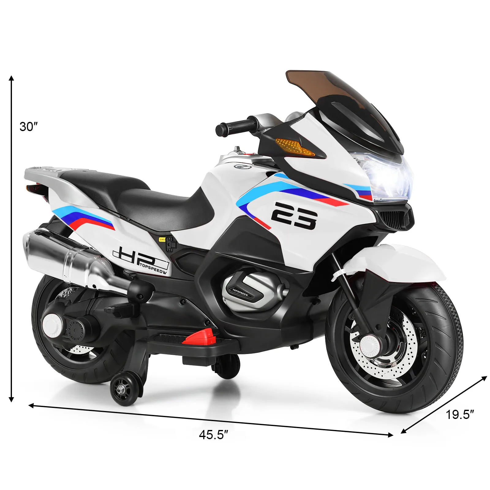 12V Kids Ride On Motorcycle Electric Motor Bike w/ Training Wheels & Light White