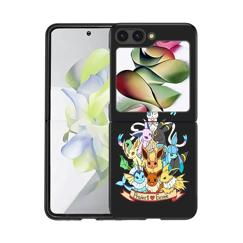 New Trend Phone Case For Samsung Galaxy Z Flip 6 5 4 3 5G Flip6 Flip5 Flip4 Pikachu Squirtle Pokemon Black Hard Matte Back Cover image 3