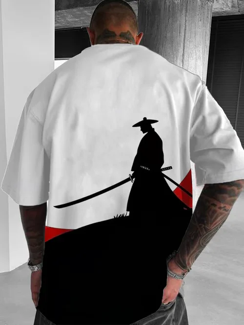 Unisex Oversized T‑Shirt Japanese Anime Girl Back Print Graphic Tee Red Black Art Casual Streetwear White Short Sleeve Top