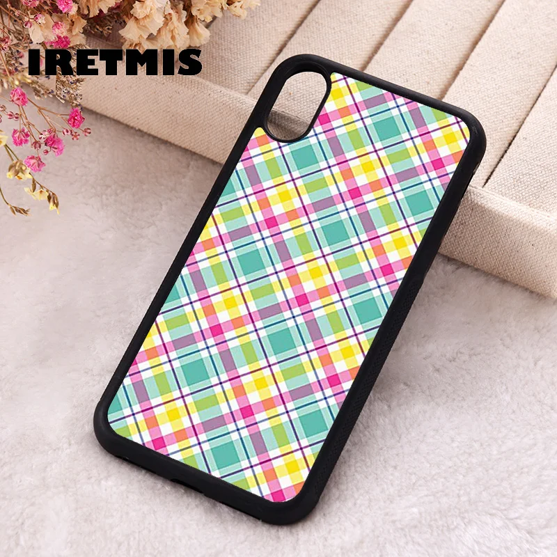 Iretmis 5 5S SE phone cover cases for iphone 6 6S 7 8 Plus X Xs Max XR 11 12 13 MINI 14 Pro Cross Hatch PLAID Checkered Tartan