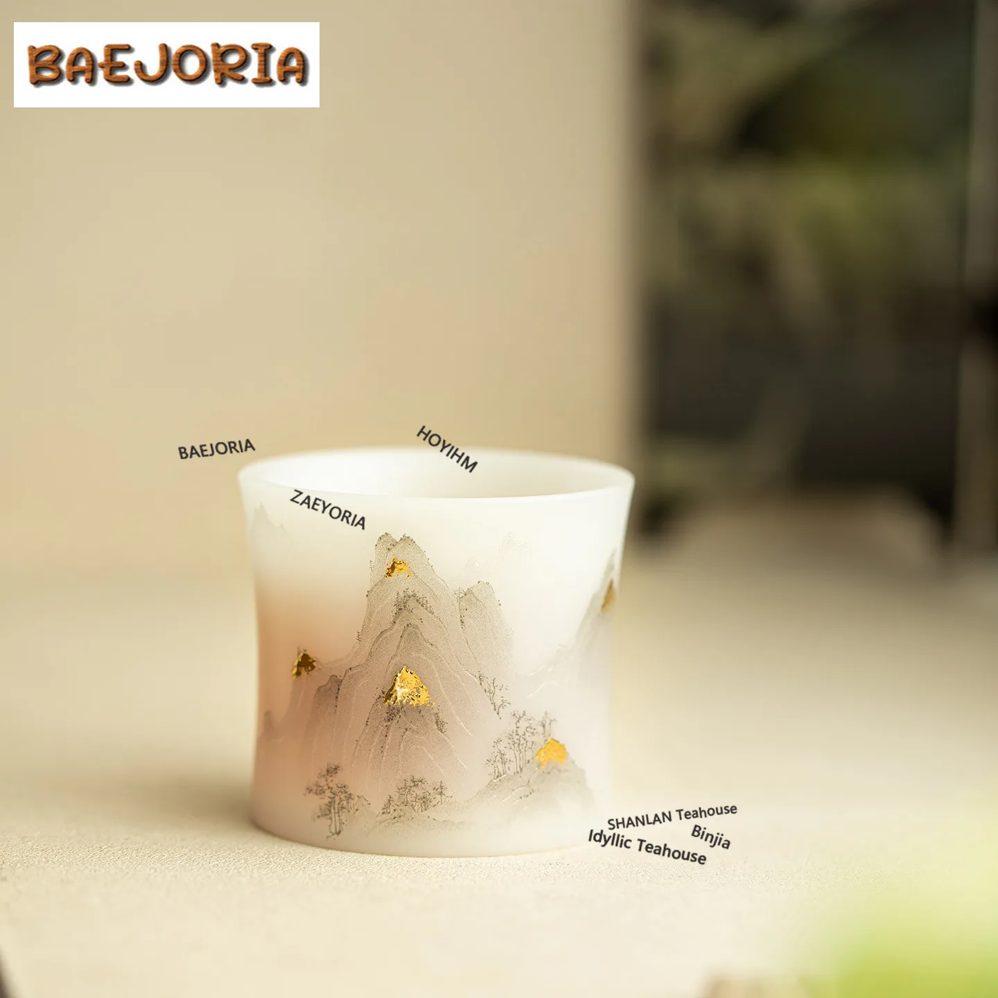 BAEJORIA 120ml Ice Species Gold Drawing Mountains Teacup Vintage Tea Bowl Mug Tea-tasting Smelling Cup Jianzhan Master Cups Cafe