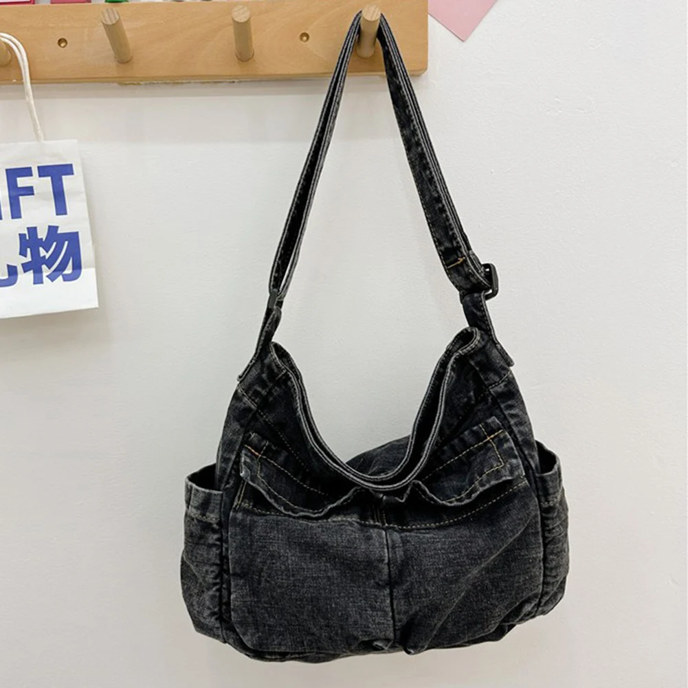 

Women Fashion Shoulder Bag Large Capacity Denim Simple Shopping Bag Adjustable Strap Daily Tote Bag Multifunction Chic Hobo Bag