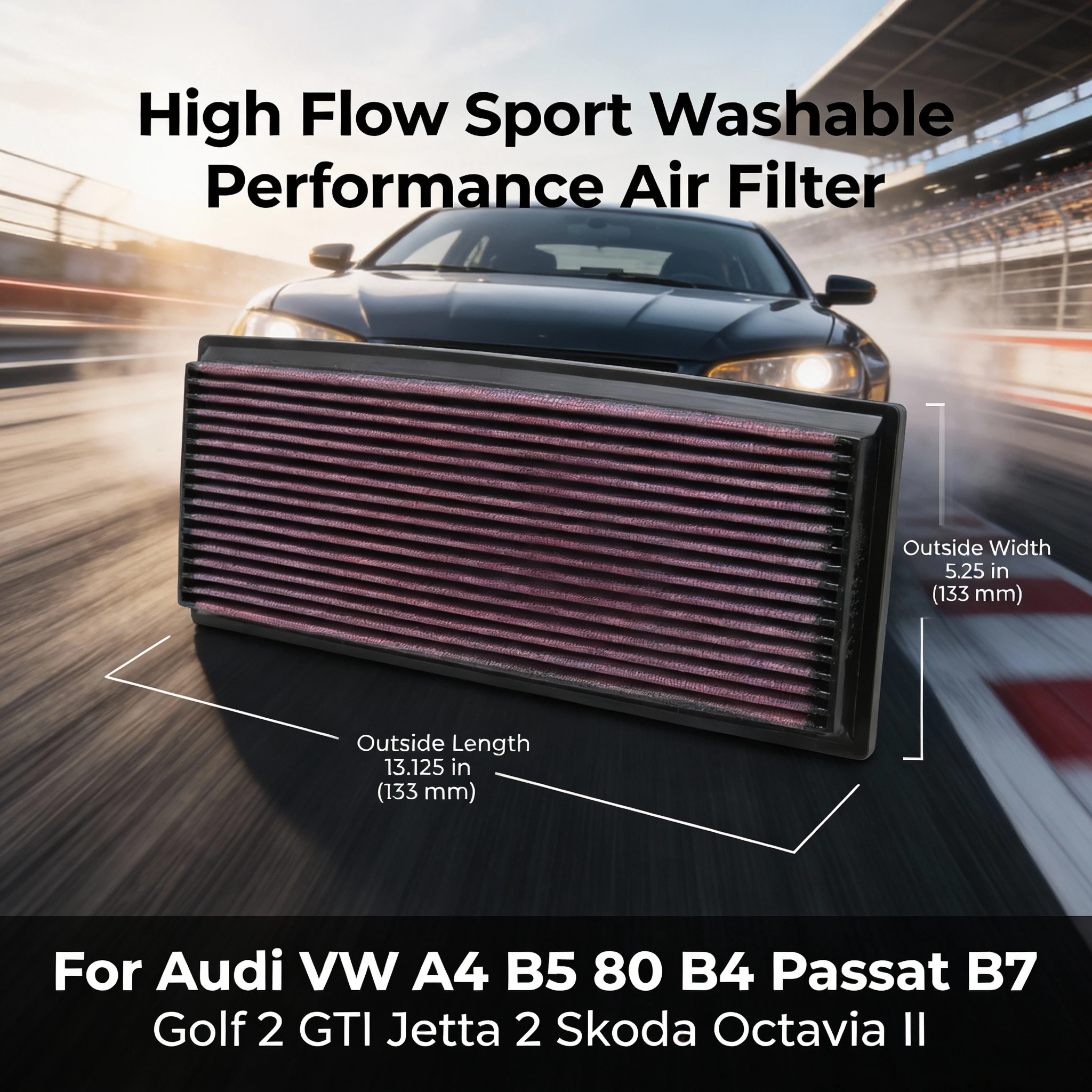 For Audi VW A4 B5 80 B4 Passat B7 Golf 2 GTI Jetta 2 Skoda Octavia II High Flow Sport Washable Performance Air Filter 33-2046