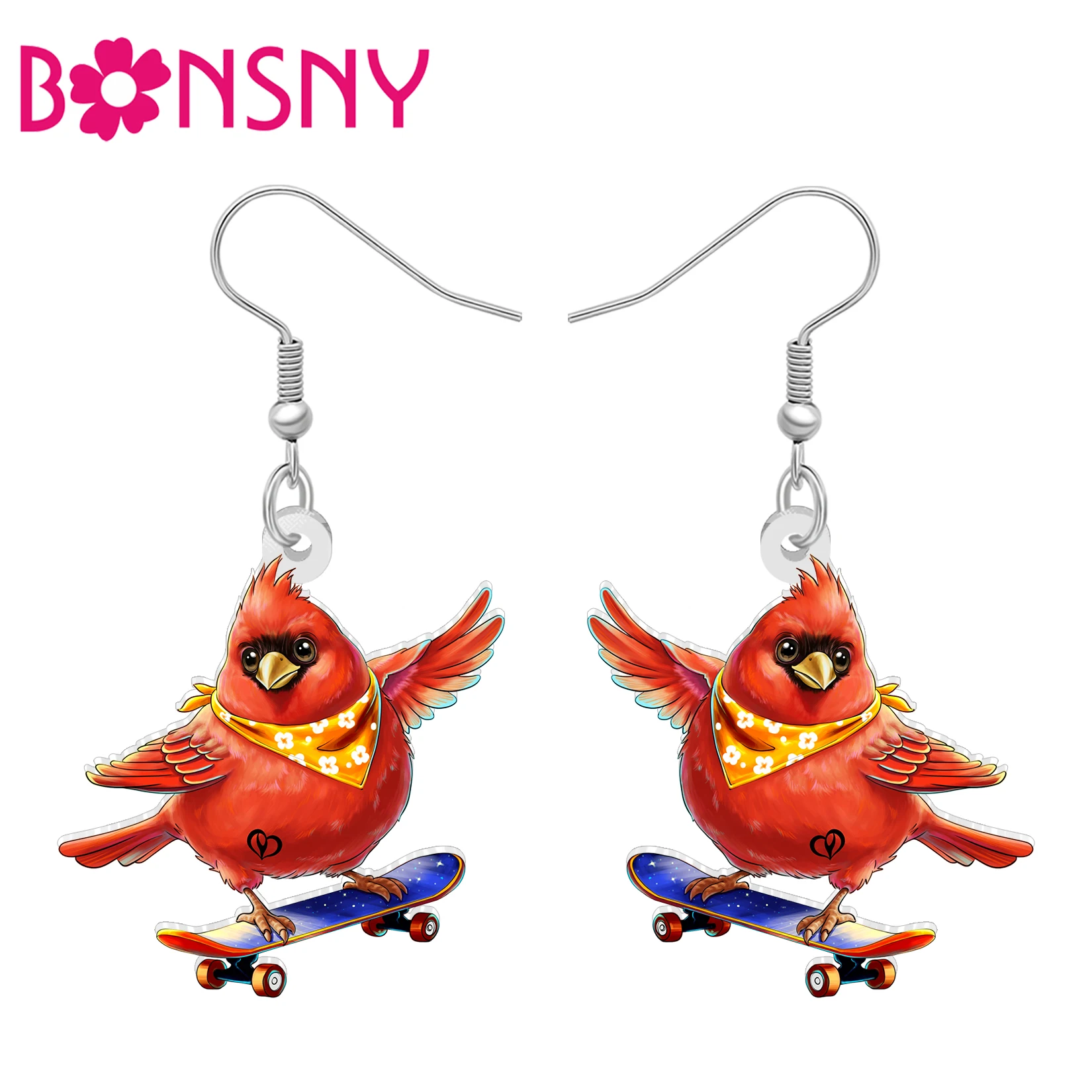 BONSNY Acrylic Cardinal Earrings Northern Cardinal Red Bird Dangle Drop Statement Jewelry Funny Animal Gifts for Women Teens Mom