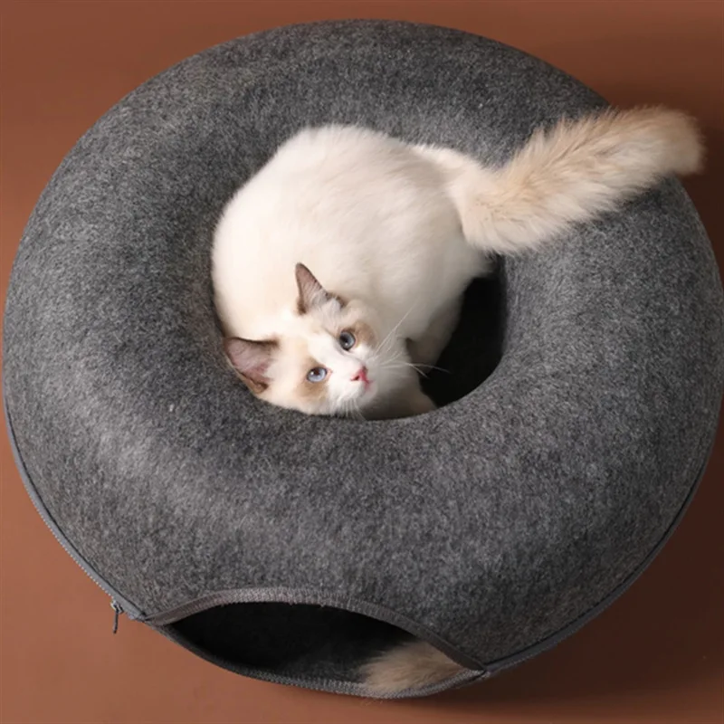 Donut Cat Bed Pet Cat Tunnel Interactive Game Toy Cat Bed Indoor Toy Kitten Felt Pet Cat House Cat Training Toy