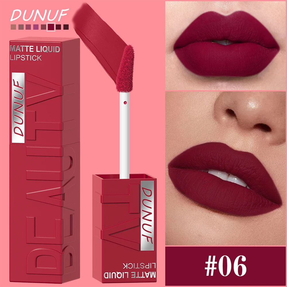 DUNUF 1 Uds. Brillo de labios de tubo cuadrado suave de terciopelo mate fácil de aplicar resistente al agua no se decolora marrón Sexy para mujer tinte de labios