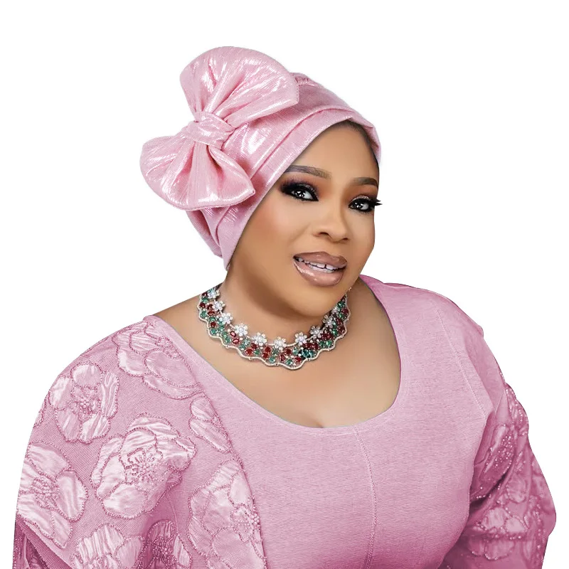 

Bowknot Turban Cap for Woman Fashion African Headtie Nigeria Wedding Turbans Hat Muslim Headwrap Bonnet Auto Gele Head Wraps