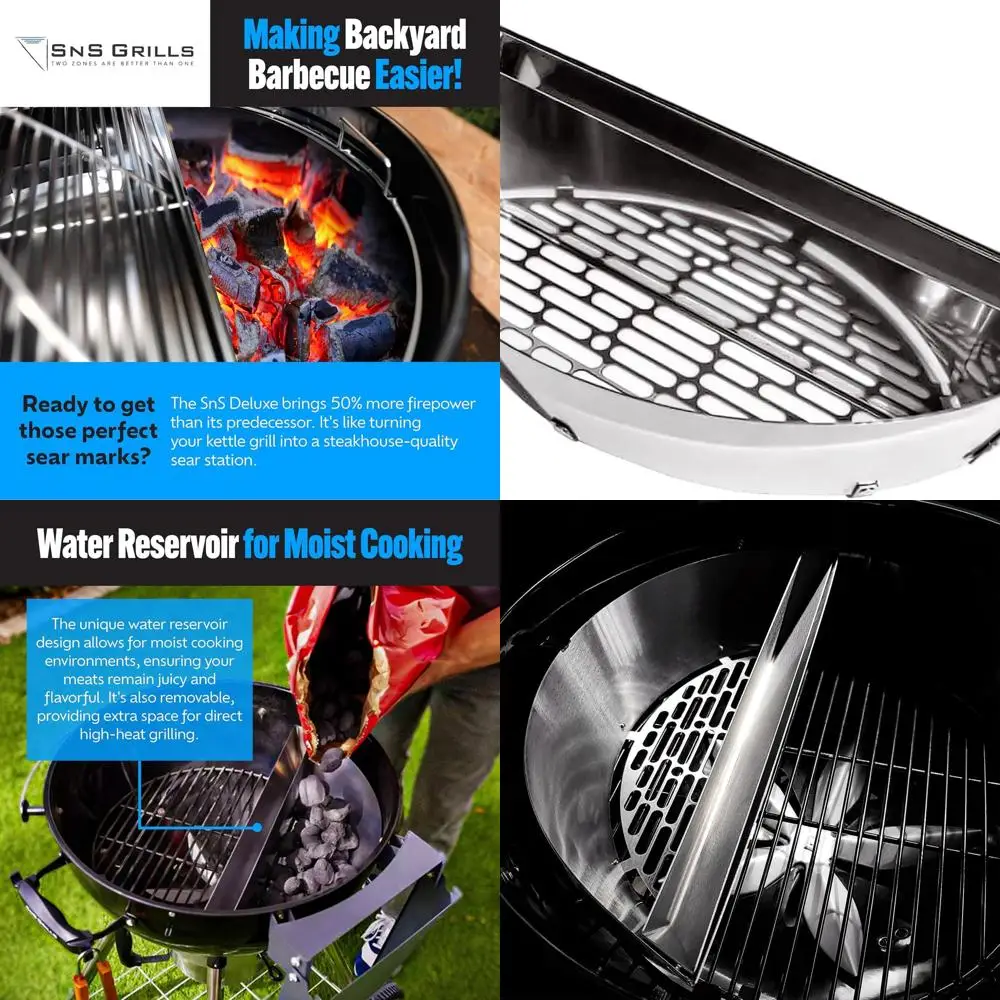 

Stainless Steel Deluxe Charcoal Basket with Removable Water Pan for Slow Smoking and Grilling on Weber Kettle Grills - 22 Inches