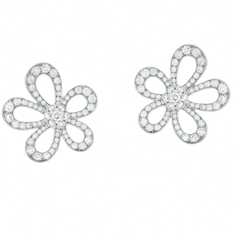 

KQDANCE 925 Sterling Silver Sparkling Flower Stud Earrings With Zircon Stone For Women Party Fine Jewelry Gifts