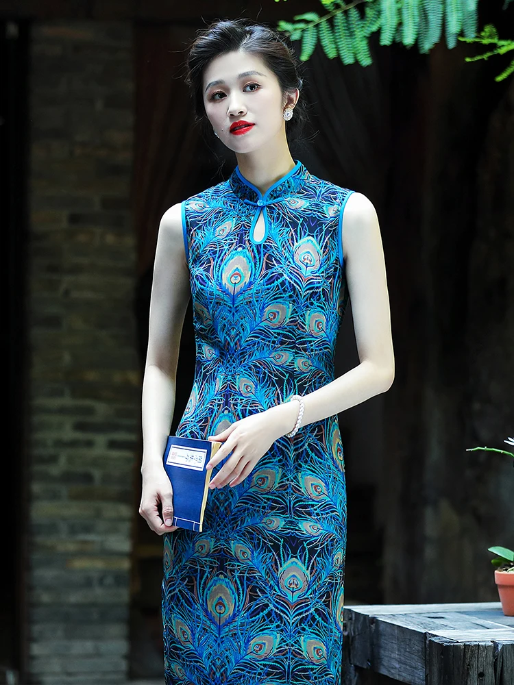 

Dorabana Summer Long Qipao Ele Peaco Print Retro Sle Daily Wear Comfortable Breathable Polyester Fiber No Sve
