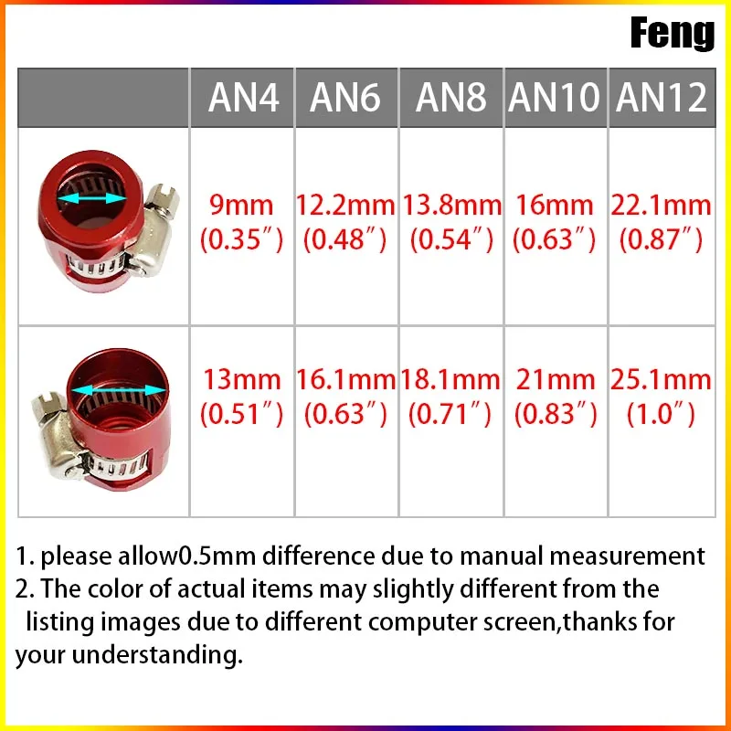 2PCS AN4 AN6 AN8 AN10 AN12 Hose Clamp Radiator Modified Fuel Water Pipe Tube Clip Universal Buckle Fitting Oil Hose Clamps Red