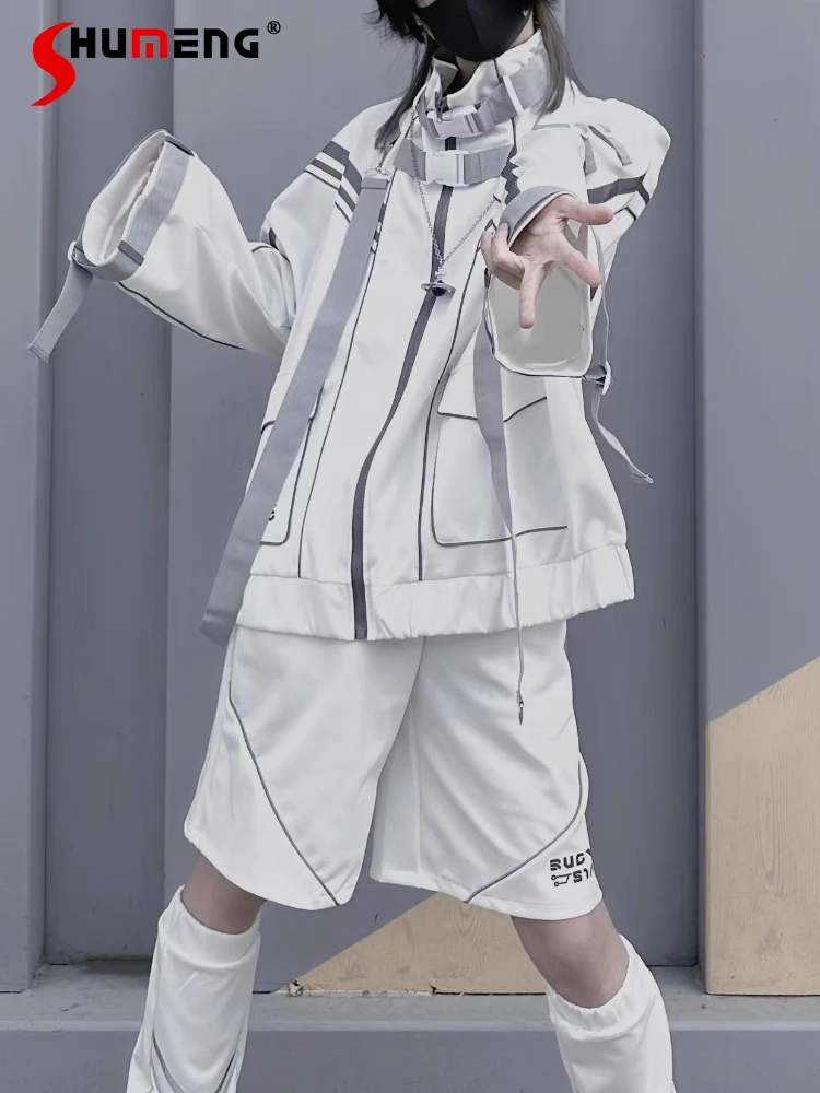 Subculture Y2k Sportswear Autumn New Japanese Harajuku Aesthetic Loose Cardigan Jacket Shorts Leg Cover Headband 4 Piece Set