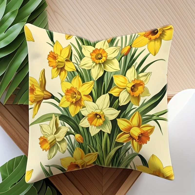 VIKAMA Yellow Daffodil Sofa Pillow Cover Spring Home Decor Cushion Cover for Living Room Bedroom Mother's Day Gift