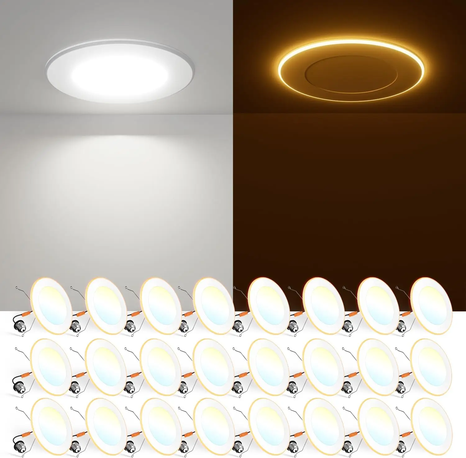 24 Pack 5/6 Inch 5CCT LED Recessed Lighting with Night Light | 2700K/3000K/4000K/5000K/6000K Selectable, Dimmable Retrofit