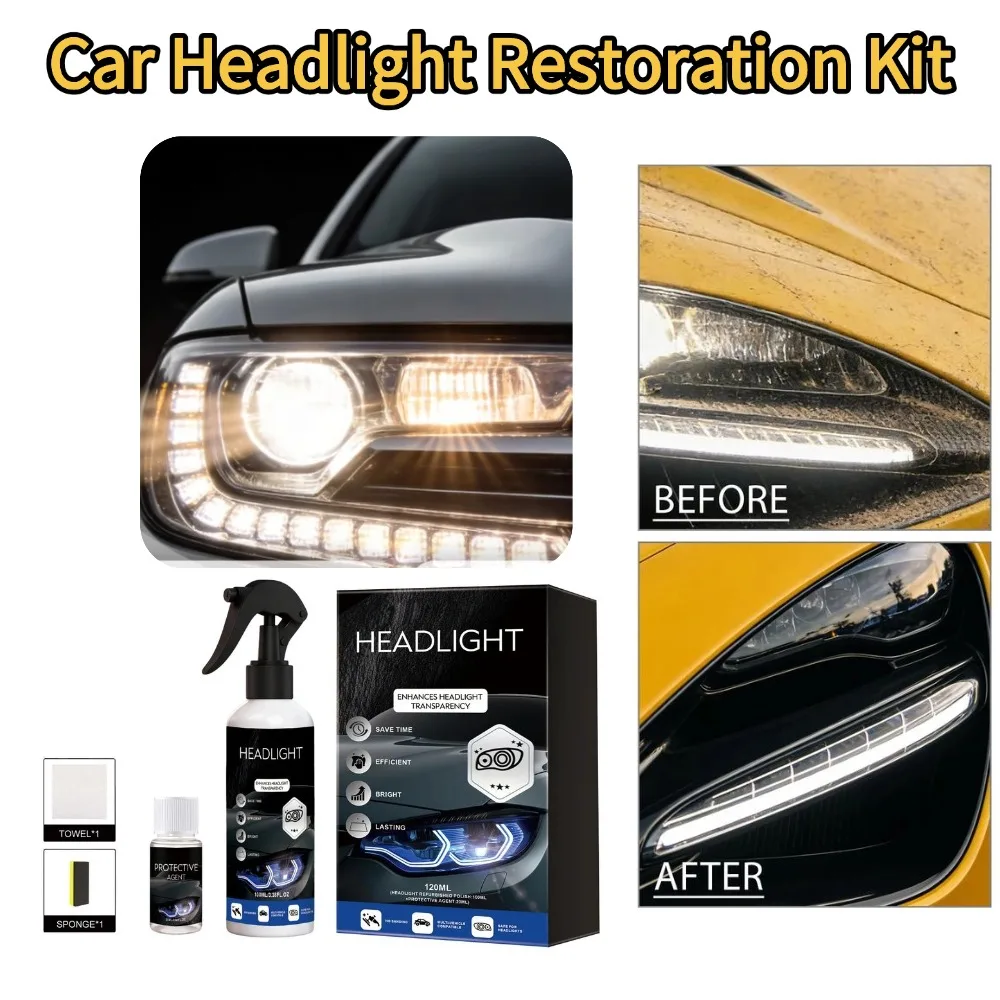 120ML Headlight Lens Polisher Repair Fluid Car Headlight Restoration Kit Deoxidize And Brighten Auto Front Light Refurbishment