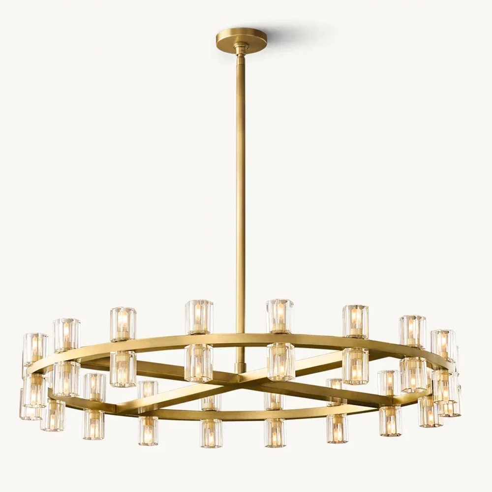 Postmodern Crystal Round Chandelier Light Luxury Living Room All-Copper Lamp Designer Bar Villa Living Room Crystal Chandelier