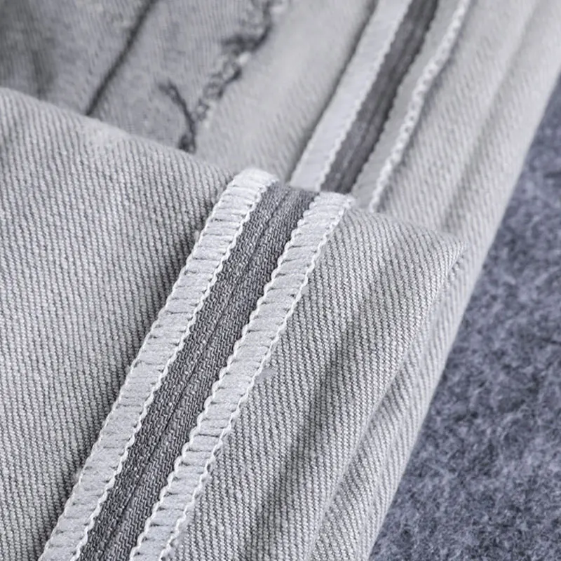 

Autumn fashion new jeans with wrinkles, scratches, washed water, nostalgic stretch, slim fit, grey jeans, designer high street h