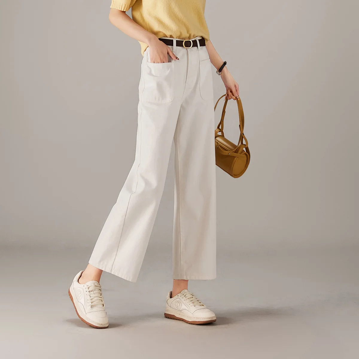 Boweylun Spring and Summer High-waisted Loose Straight Jeans Women Fashion Nine-minute Wide-leg Trousers Ladies