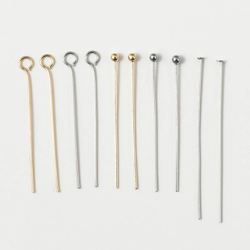 Stainless Steel Heads Eye Flat Head Pin Gold Plated Ball Head Pins For Jewelry Findings Making Accessories Supplies 100pcs