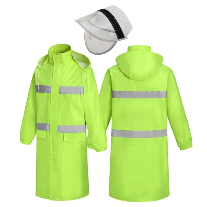 High Visibility Safety Concealed Hooded Long Length Waterproof Rain Construction Work Rain Coat Workwears D5QD