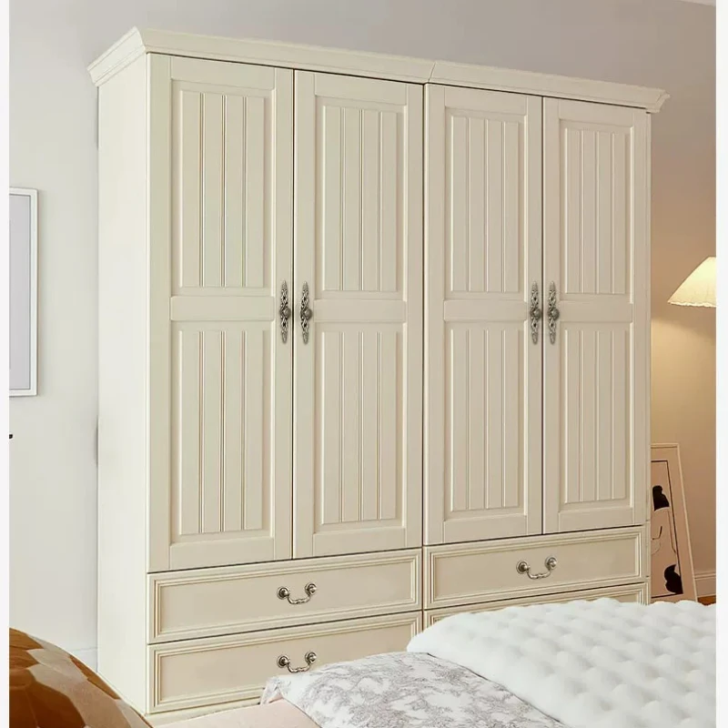 Pure solid wood double-door wardrobe, bedroom storage cabinet, white two-door customizable floor wardrobe